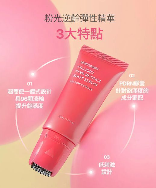 【24小時網站自助下單】現貨🌸韓國Meditherapy粉紅視黃醇逆齡彈性煥膚滾輪精華30ml | 落單後約3-5個工作天寄出