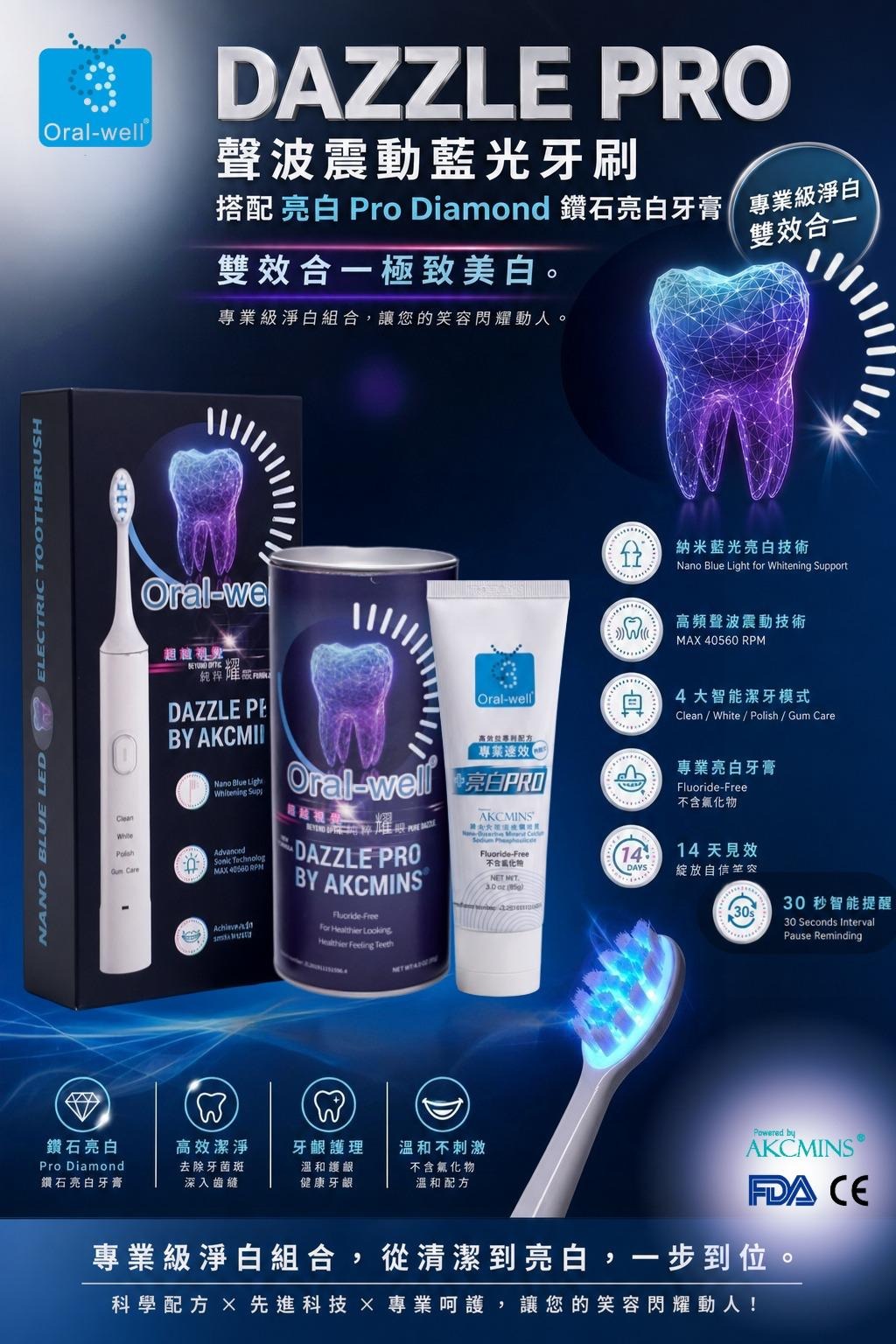 【24小時網站自助下單】2026年8月16日截🌸Oral-well DAZZLE PRO聲波震動藍光牙刷 | 預訂約9月尾至10月初 娉婷貿易公司 Exquisite Beauty Trading Company