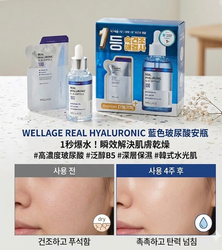 【24小時網站自助下單】現貨🌸Wellage 玻尿酸藍色安瓶 套裝 60ml+60ml | 落單後約3-5個工作天寄出 娉婷貿易公司 Exquisite Beauty Trading Company