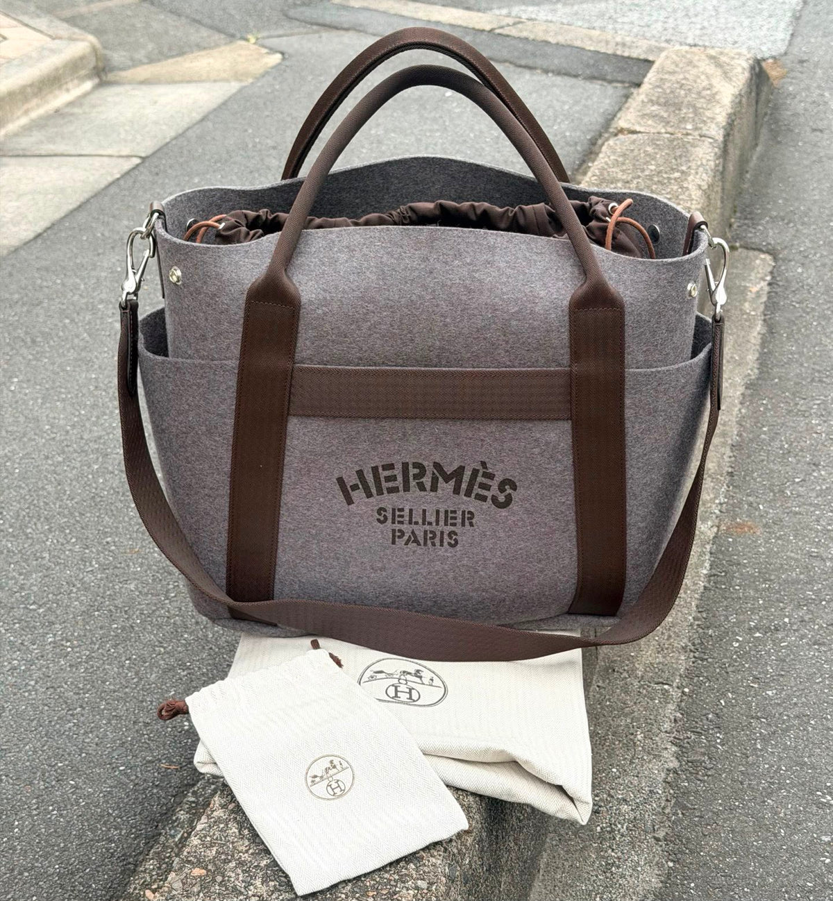 【24小時網站自助下單】【日本中古品代購】🌸愛馬仕HERMES灰咖GROOM帆布毛呢馬術包 | 預訂約2-3星期 娉婷貿易公司 Exquisite Beauty Trading Company