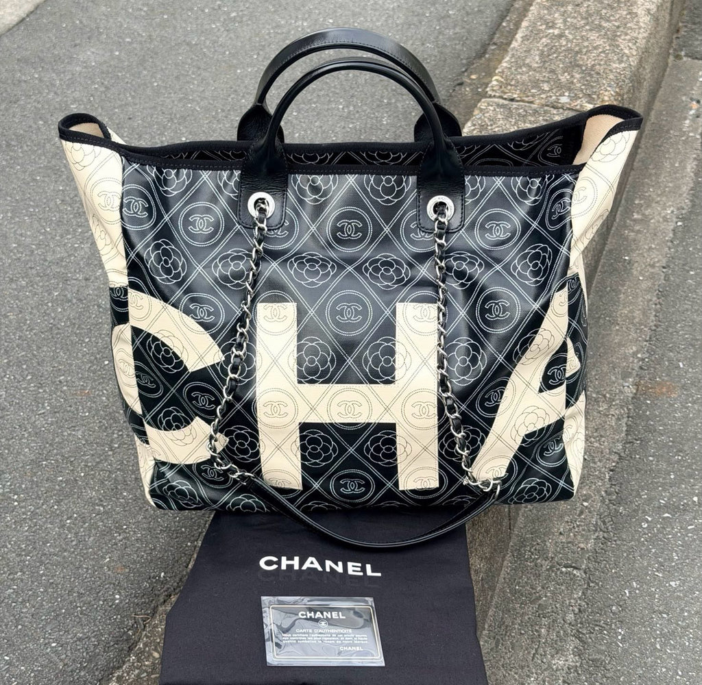 【24小時網站自助下單】【日本中古品代購】🌸CHANEL限定秀場款山茶花大字母鏈條沙灘包 | 預訂約2-3星期 娉婷貿易公司 Exquisite Beauty Trading Company