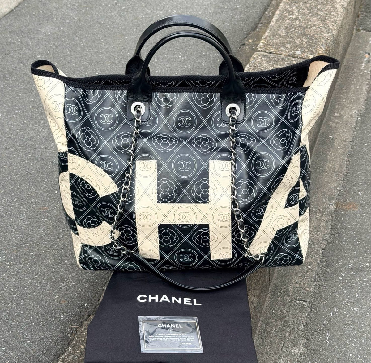 【24小時網站自助下單】【日本中古品代購】🌸CHANEL限定秀場款山茶花大字母鏈條沙灘包 | 預訂約2-3星期 娉婷貿易公司 Exquisite Beauty Trading Company
