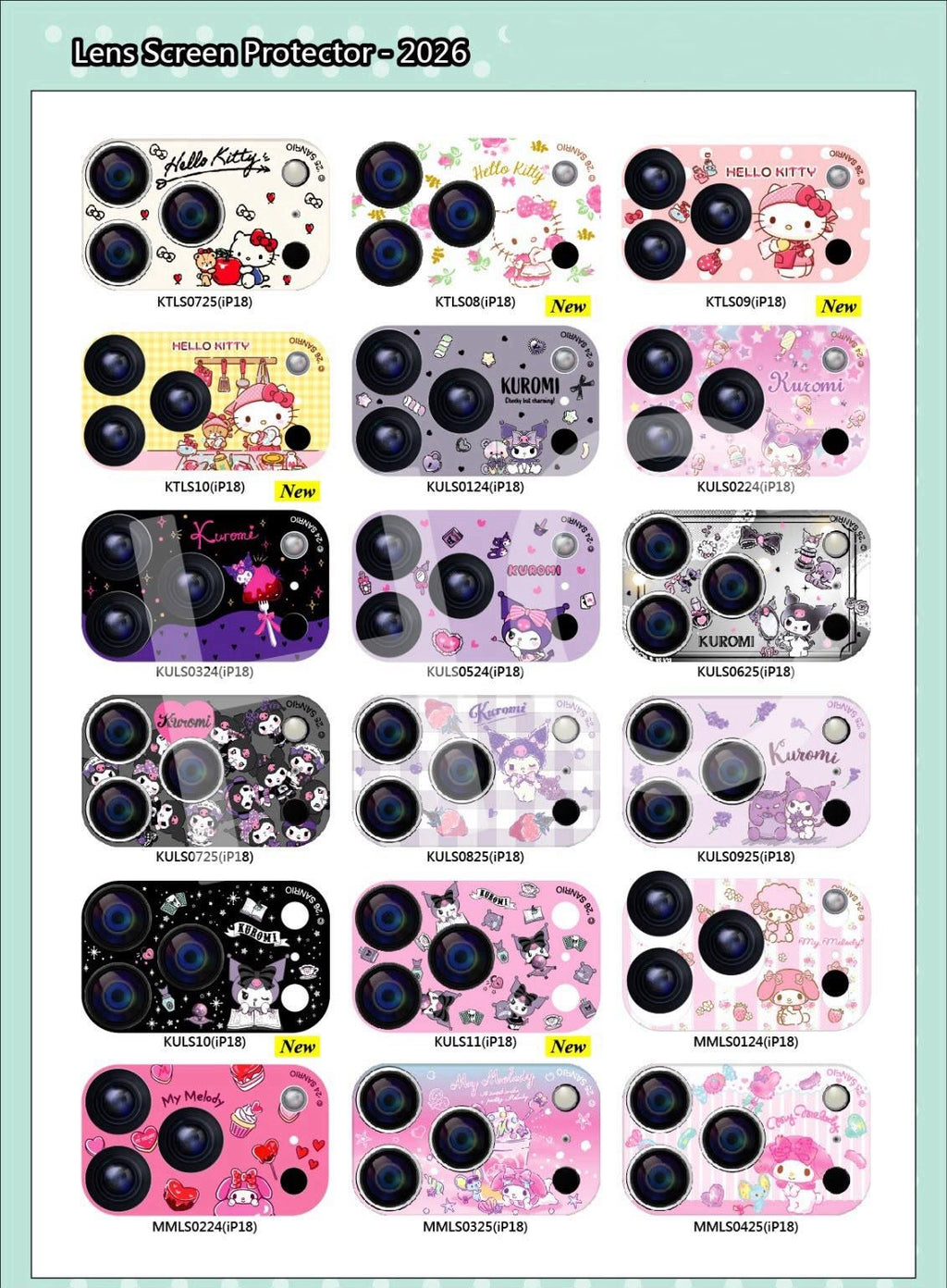 預訂 | 🇭🇰Sanrio / 卡通 9H全覆蓋高清鏡頭保護貼 iPhone 17/18 及 Pro 17/18 Pro Max(自行備註款式) 娉婷貿易公司 Exquisite Beauty Trading Company