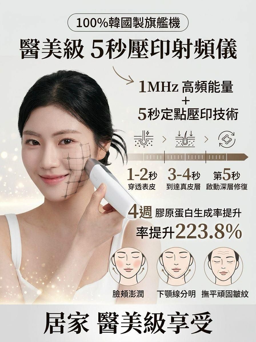 【24小時網站自助下單】🌸5秒壓印射頻儀 (送 爆水PDRN超導修復精華凝膠*3支) 包一年保養不包人為損壞及自然耗損 | 預訂約3-4星期