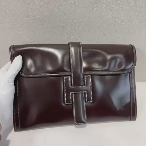💫日本中古品代購 🌸愛馬仕JIGE深咖色box皮手包 | 預訂約2-3星期
