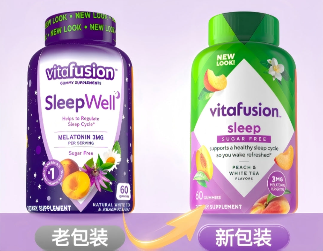 【24小時網站自助下單】🌸新版 美國🇺🇸Vitafusion SleepWell 褪黑素片睡眠咀嚼軟糖60粒（桃子味) | 預訂約1-2星期 娉婷貿易公司 Exquisite Beauty Trading Company