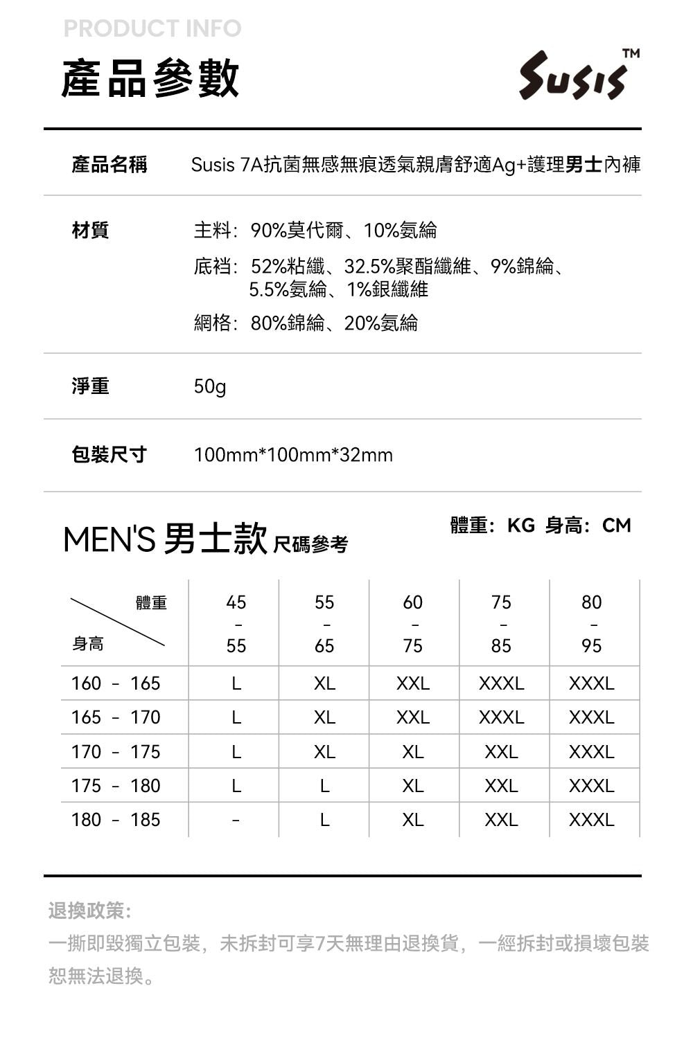 🌸Susis 7A抗菌無感無痕透氣親膚舒適Ag+護理女士/男士內褲 | 預訂約1-2星期

（自行備註顏色及尺寸）
