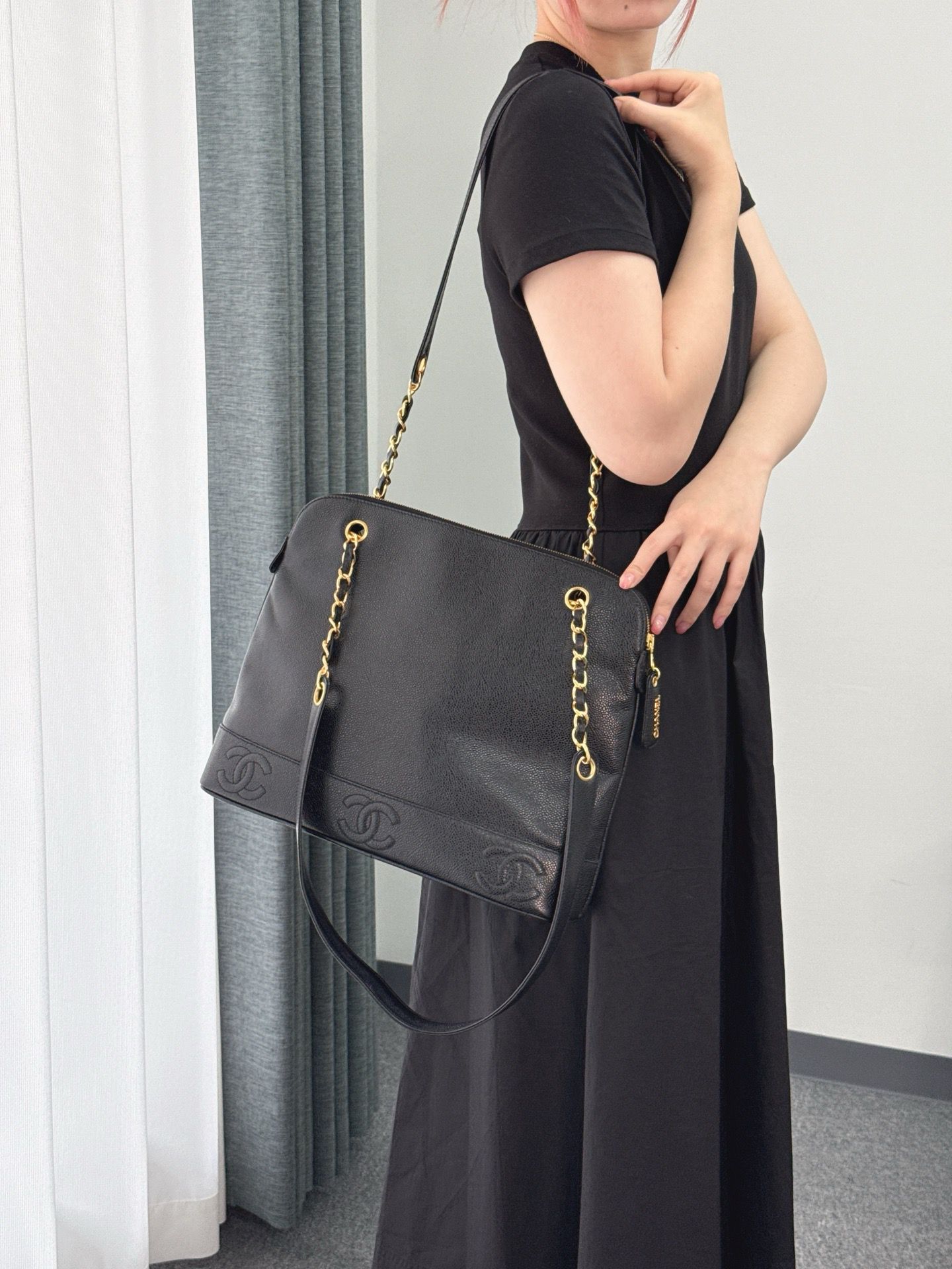 🌸日本中古品代購 Chanel黑金荔枝皮包 ➕標➕卡➕冊 4開 | 預訂約2-3星期