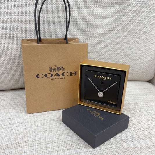 🌸🌟🌟COACH Open Circle Stone Strand Necklace 外圈Coach Logo閃鑽頸鏈(銀色) | 預訂約1-2星期