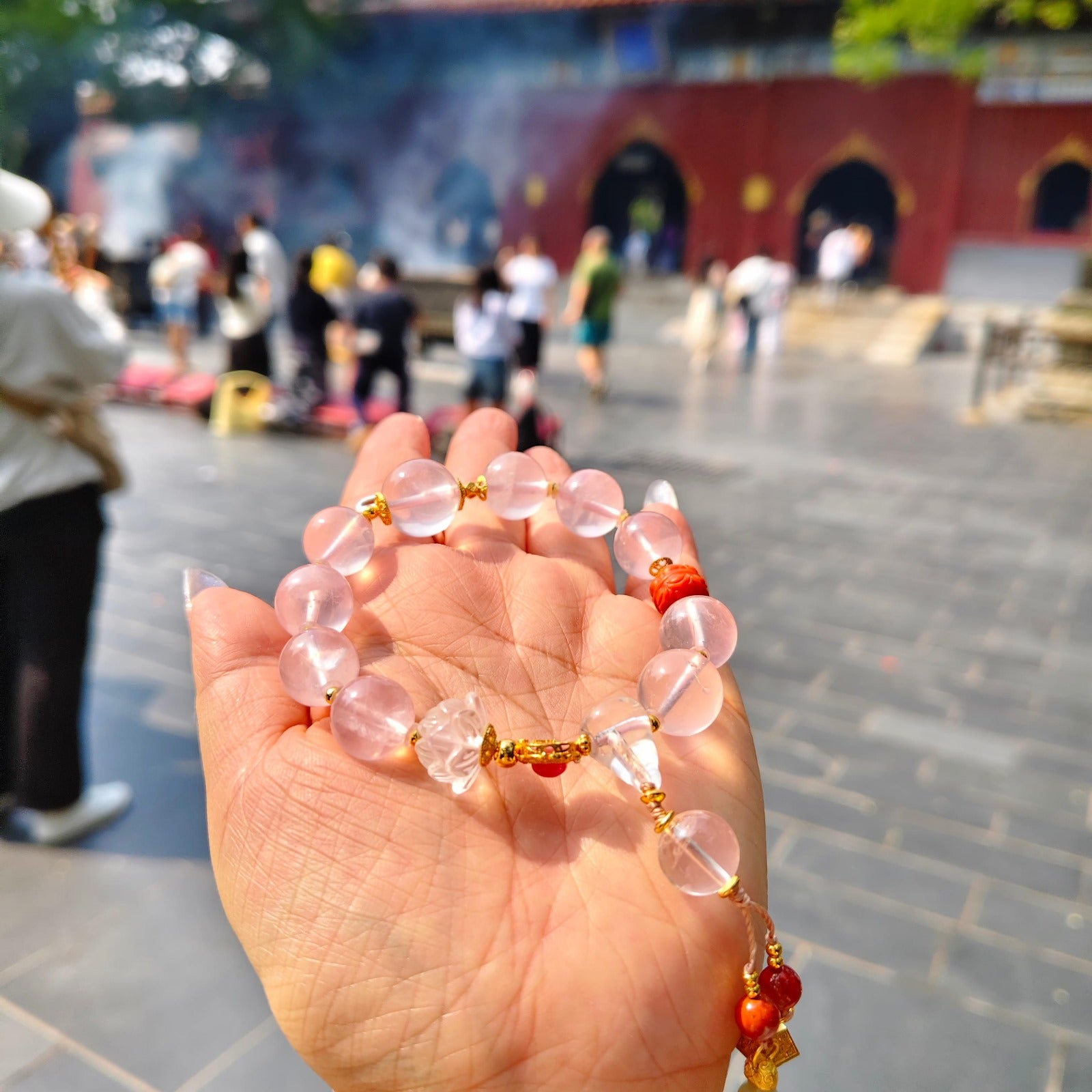 🌸❤️🔥雍和宮快閃❤️🔥雍和宮芙蓉石粉晶手鏈12mm（包開光）| 預訂 請先查詢貨期