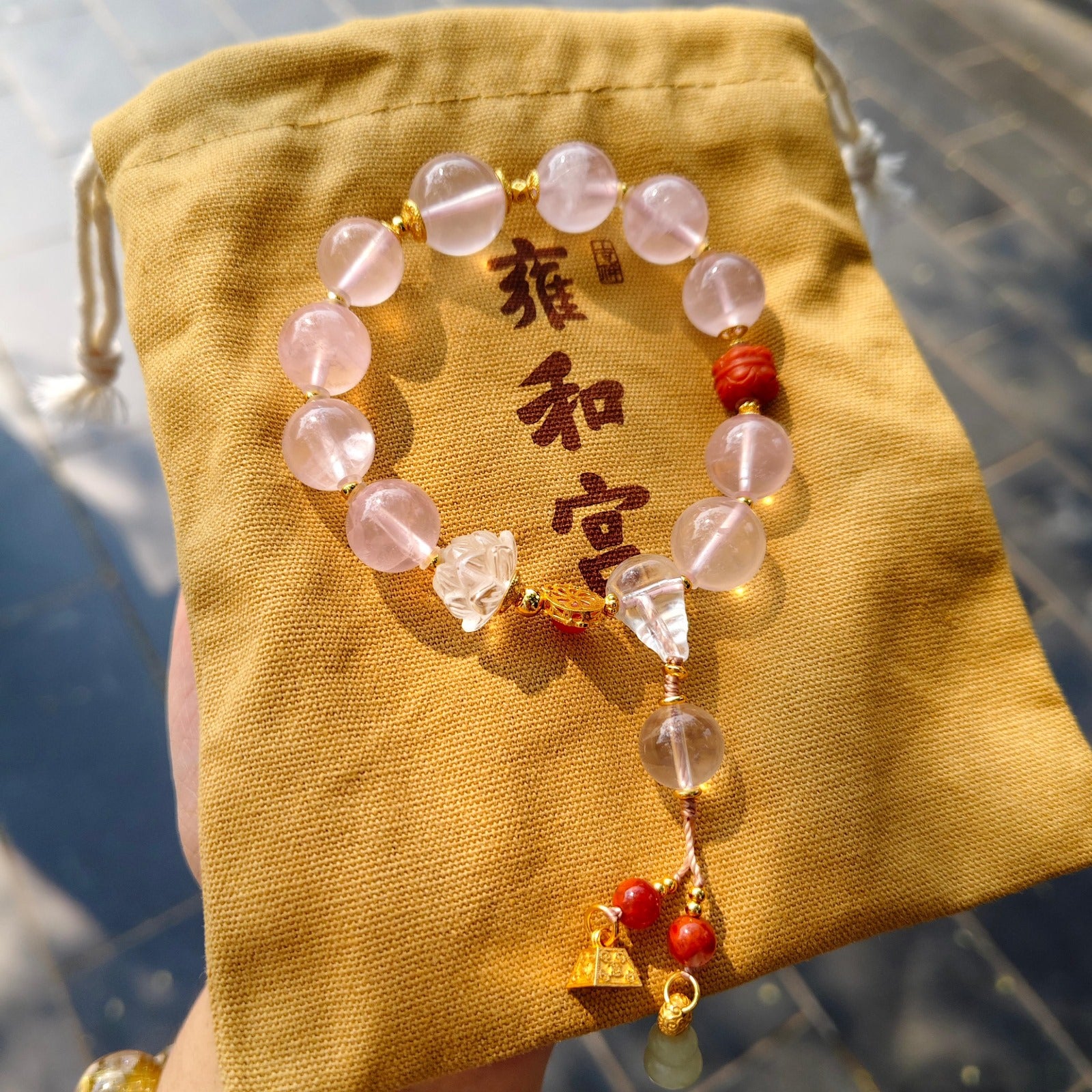 🌸❤️🔥雍和宮快閃❤️🔥雍和宮芙蓉石粉晶手鏈12mm（包開光）| 預訂 請先查詢貨期
