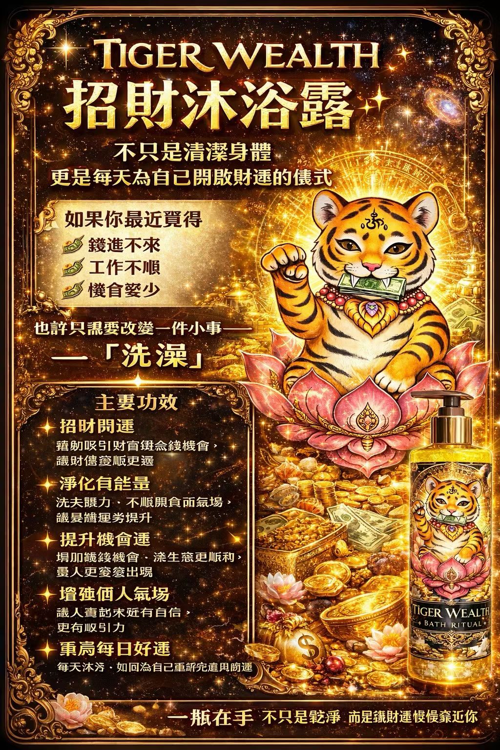 【24小時網站自助下單】如現貨賣曬，每個月會有一團泰國貨到🌸🐯✨ Tiger Wealth Bath Ritual 招財沐浴露450ml✨🐯 | 預訂約1-2星期