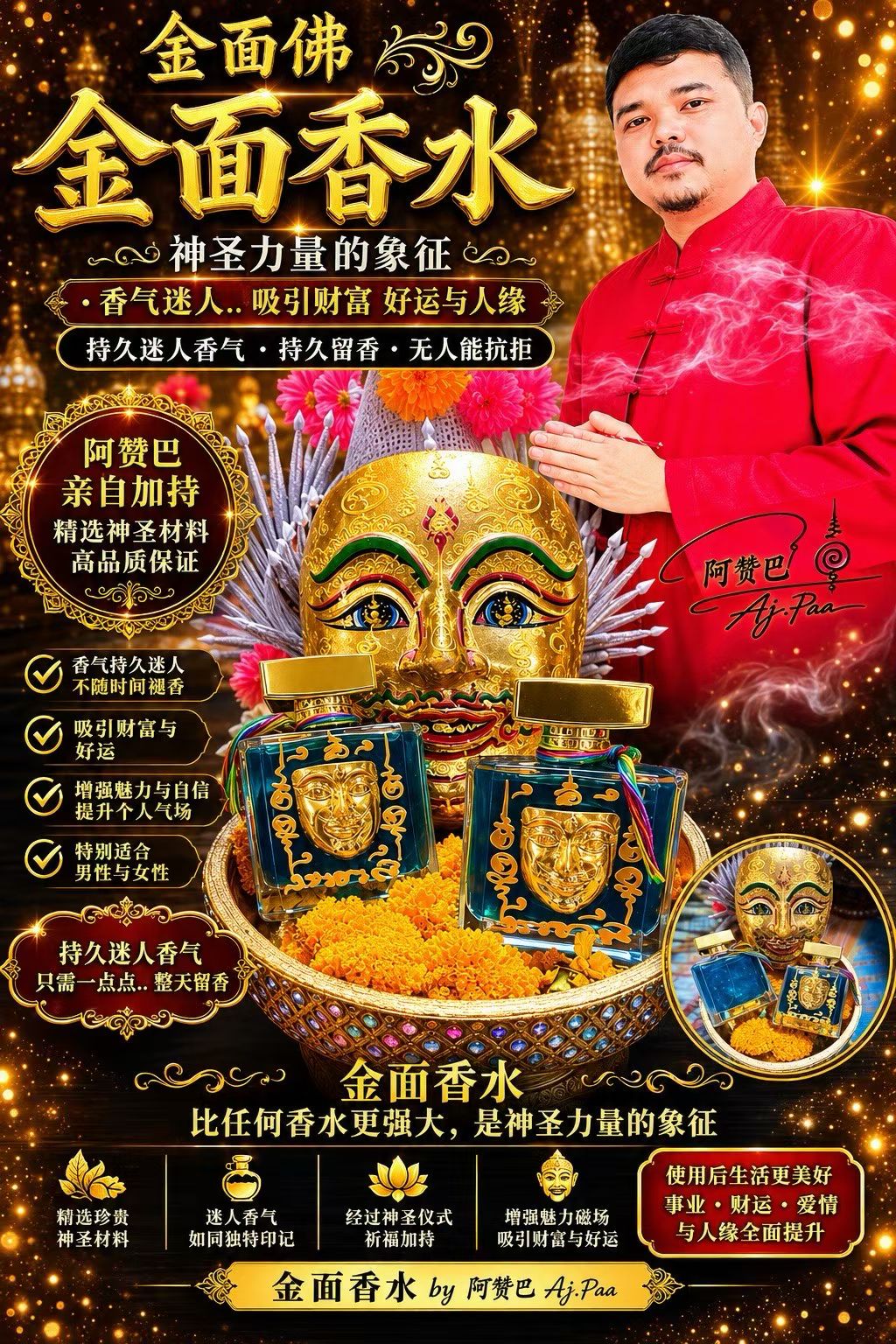 【24小時網站自助下單】如現貨賣曬，每個月會有一團泰國貨到🌸🌌🔮【阿贊巴親自加持 · 金面香水】神聖氣場加持款，大大枝😍🔮🌌 | 預訂約1-2星期